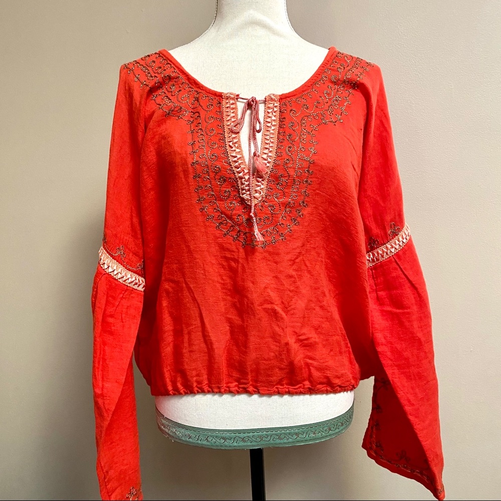 Free People orange boho top with embroidery